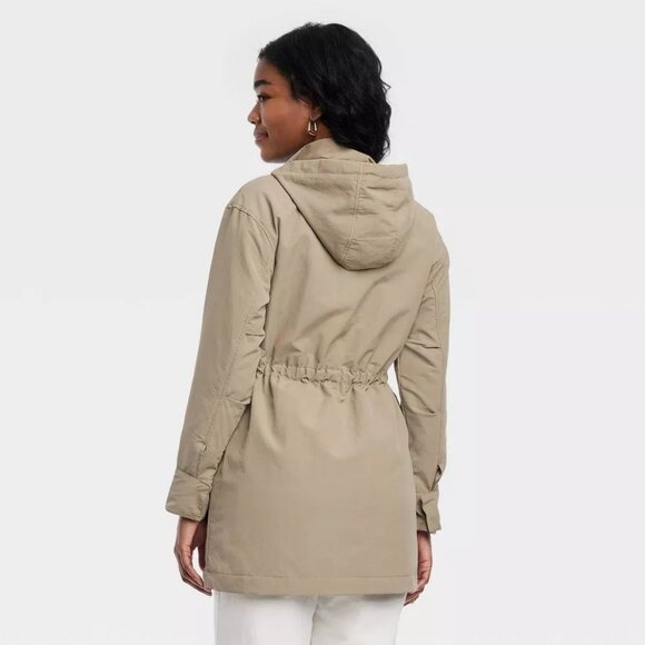 Universal Thread Water Resistant Beige Hooded Womens Rain Jacket XS - Picture 2 of 7